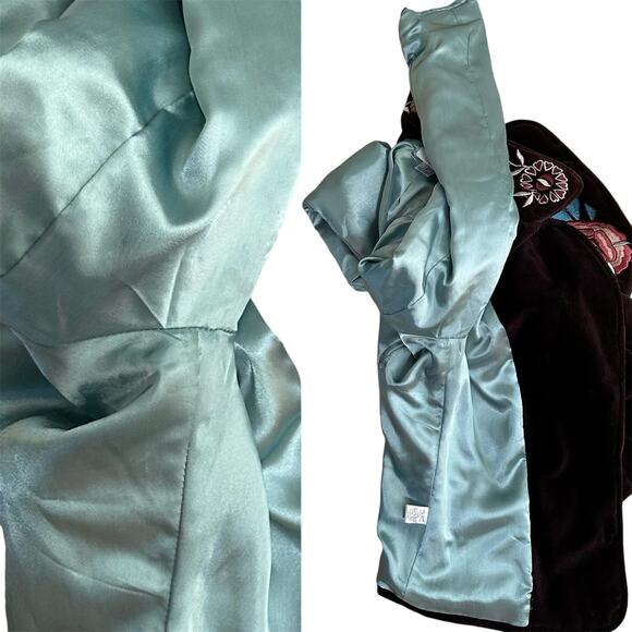 Y2K Cache Floral Embroidered Brown Velvet Fitted Blazer Jacket Sz 4 Western - Picture 8 of 10